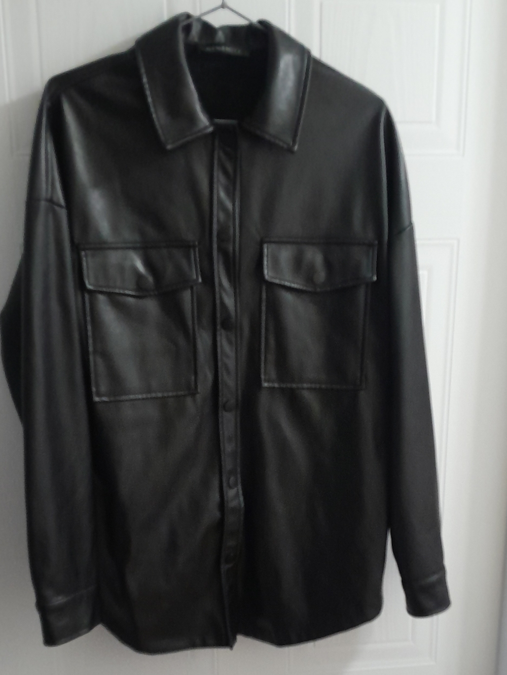 Dynamite Black Faux Leather Shirt Jacket with Chest Flap Pockets